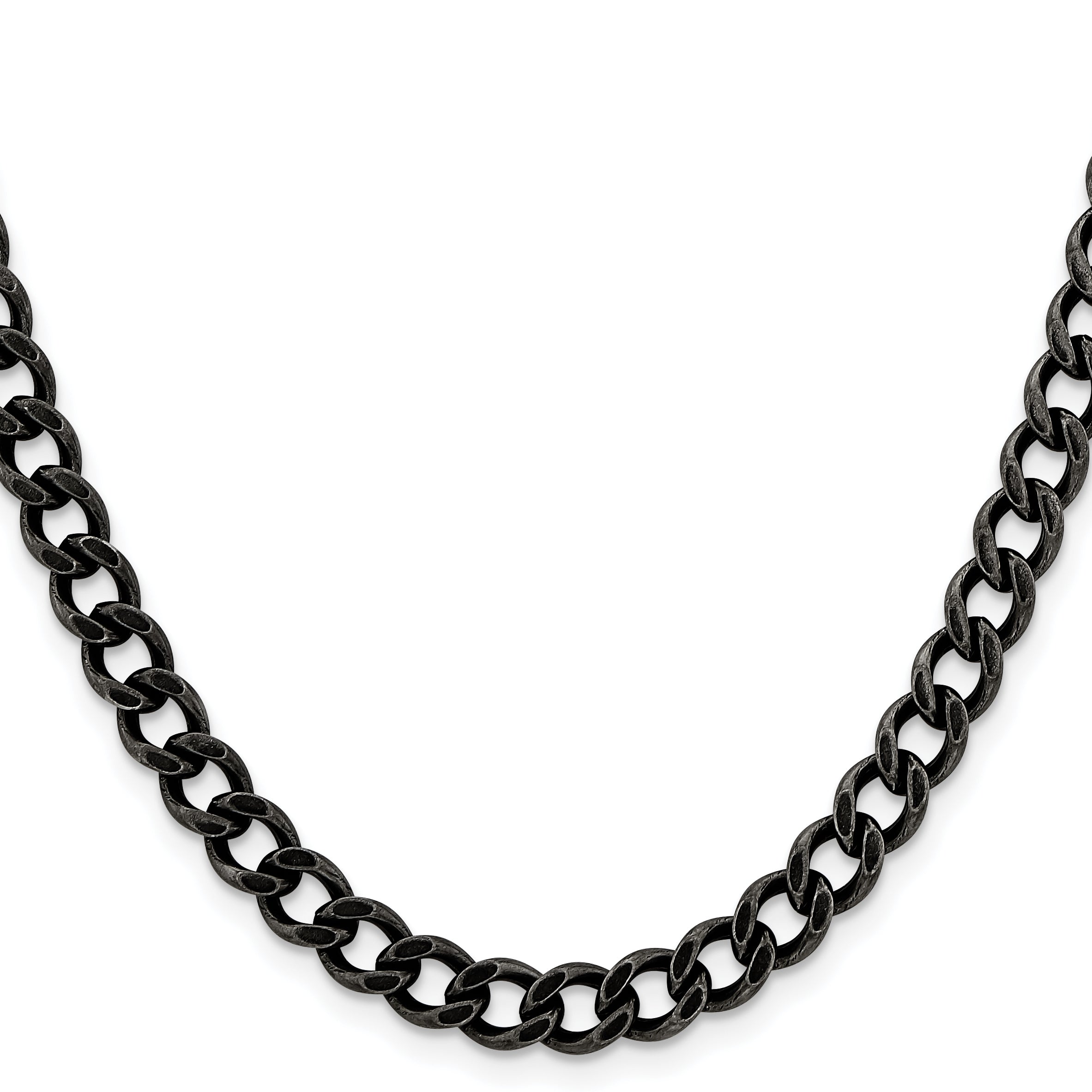 Stainless Steel Chisel Antiqued 6.7mm 24 Inch Curb Chain Necklace