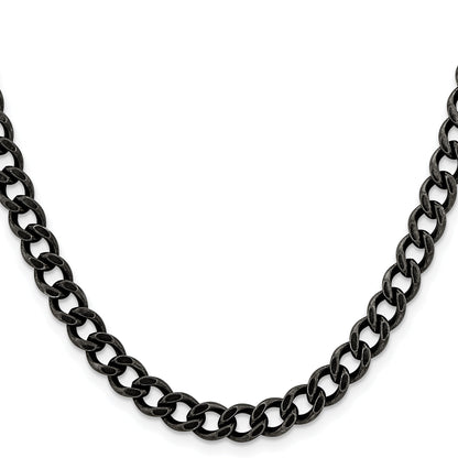 Stainless Steel Chisel Antiqued 6.7mm 24 Inch Curb Chain Necklace