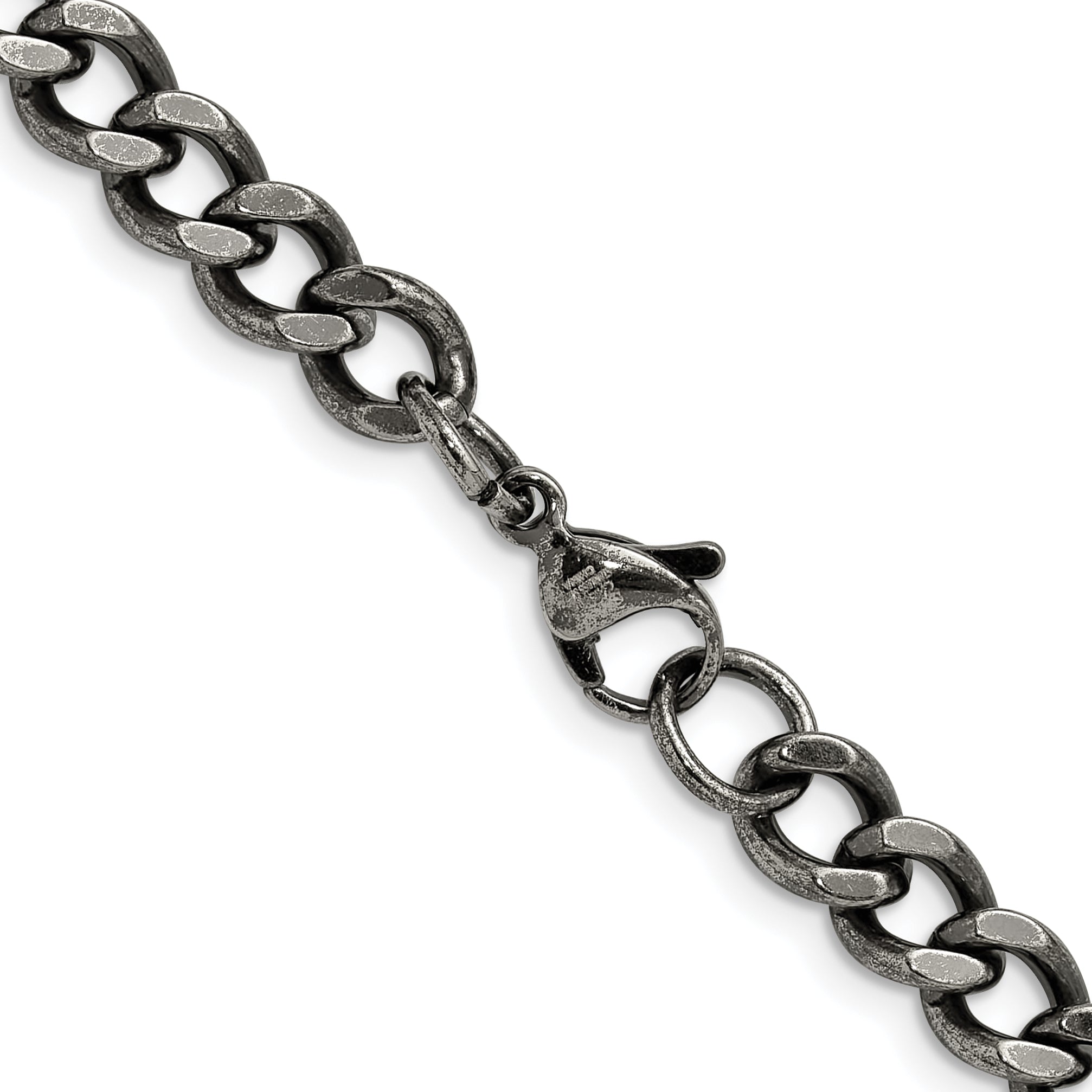 Stainless Steel Chisel Antiqued 6.7mm 24 Inch Curb Chain Necklace