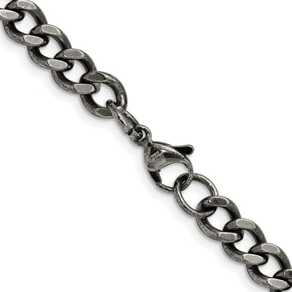 Stainless Steel Chisel Antiqued 6.7mm 24 Inch Curb Chain Necklace
