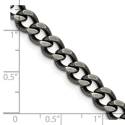 Stainless Steel Chisel Antiqued 6.7mm 24 Inch Curb Chain Necklace