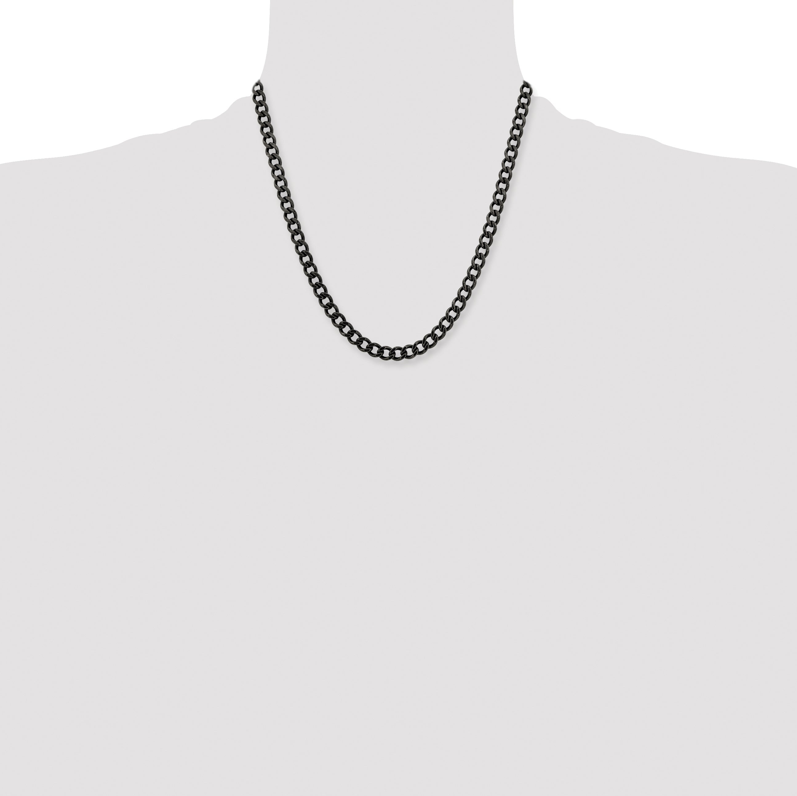 Stainless Steel Chisel Antiqued 6.7mm 20 Inch Curb Chain Necklace