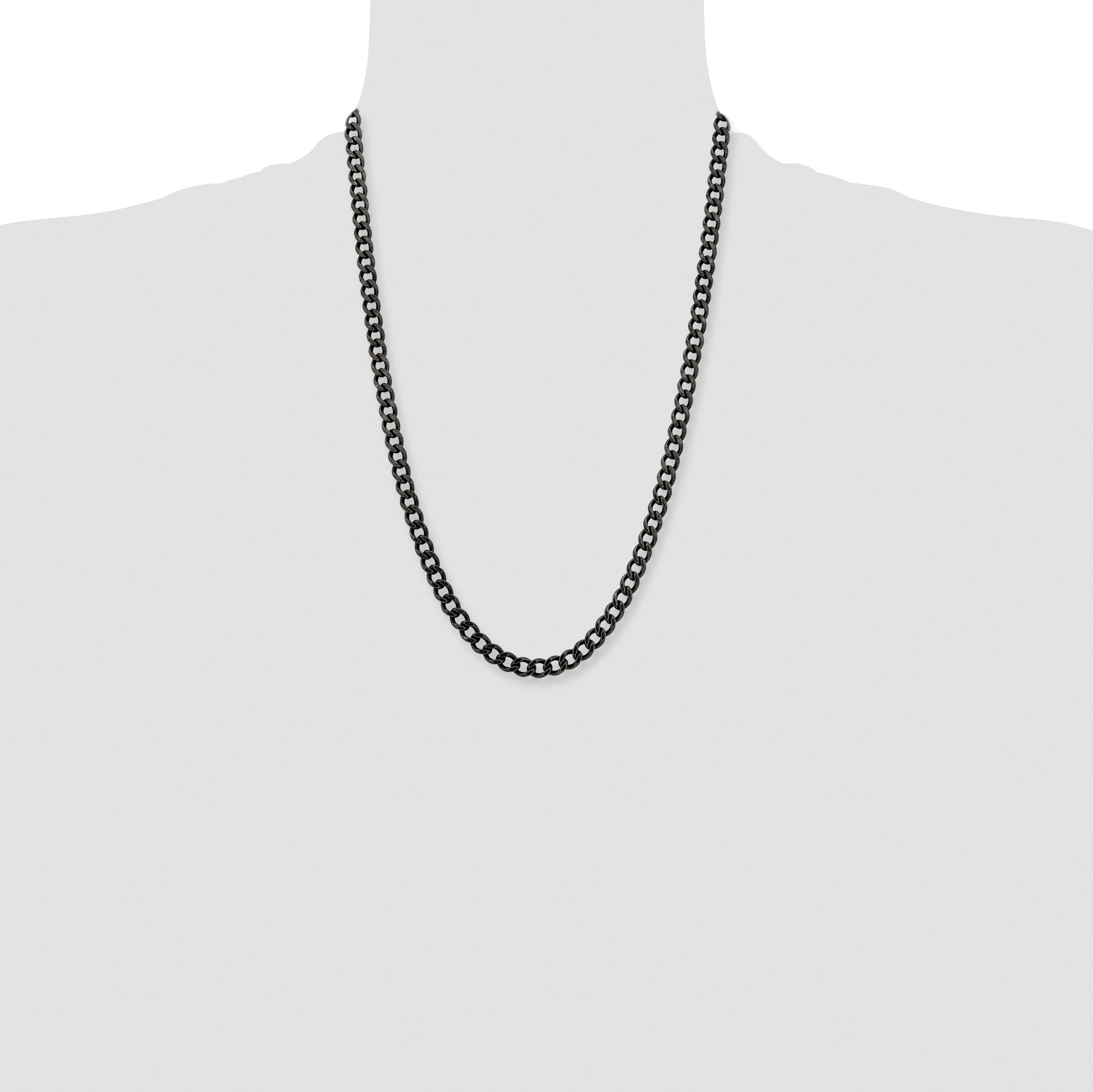 Stainless Steel Chisel Antiqued 6.7mm 24 Inch Curb Chain Necklace