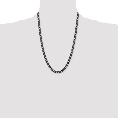 Stainless Steel Chisel Antiqued 6.7mm 24 Inch Curb Chain Necklace