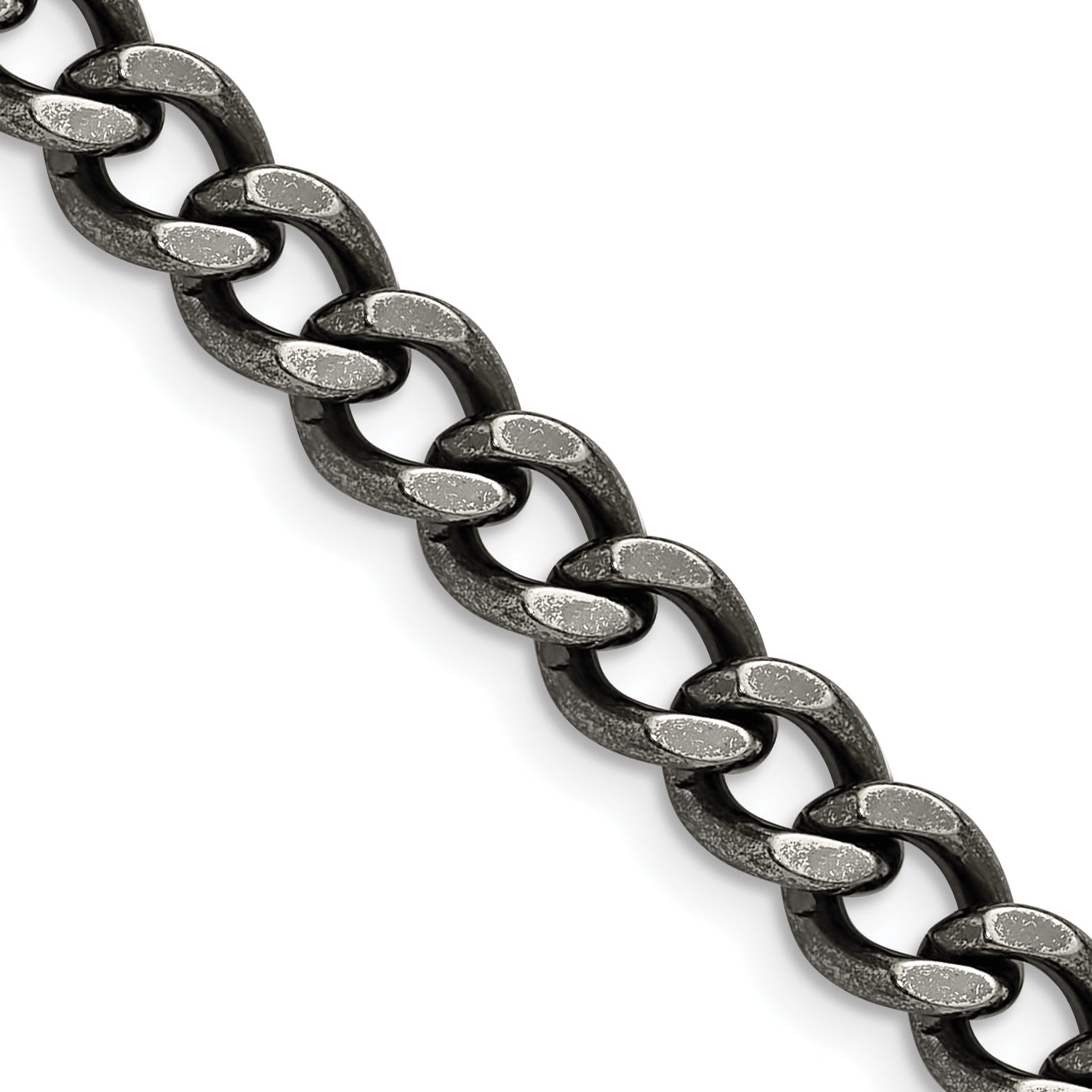 Stainless Steel Chisel Antiqued 6.7mm 24 Inch Curb Chain Necklace