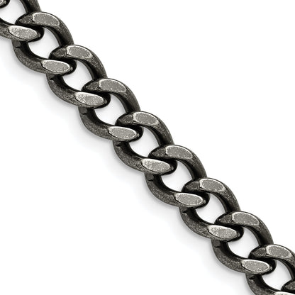 Stainless Steel Chisel Antiqued 6.7mm 24 Inch Curb Chain Necklace