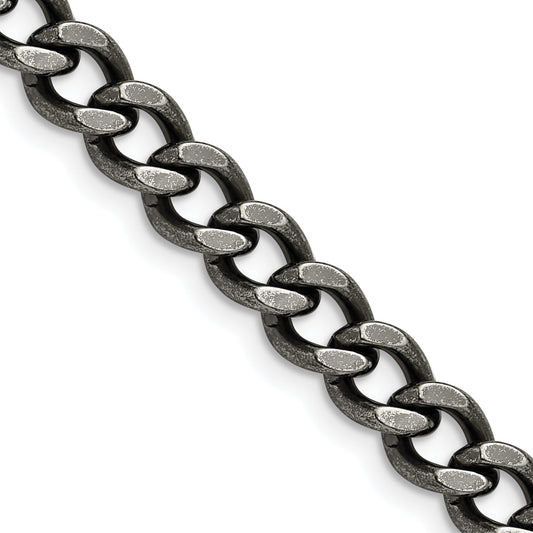 Stainless Steel Chisel Antiqued 6.7mm 24 Inch Curb Chain Necklace