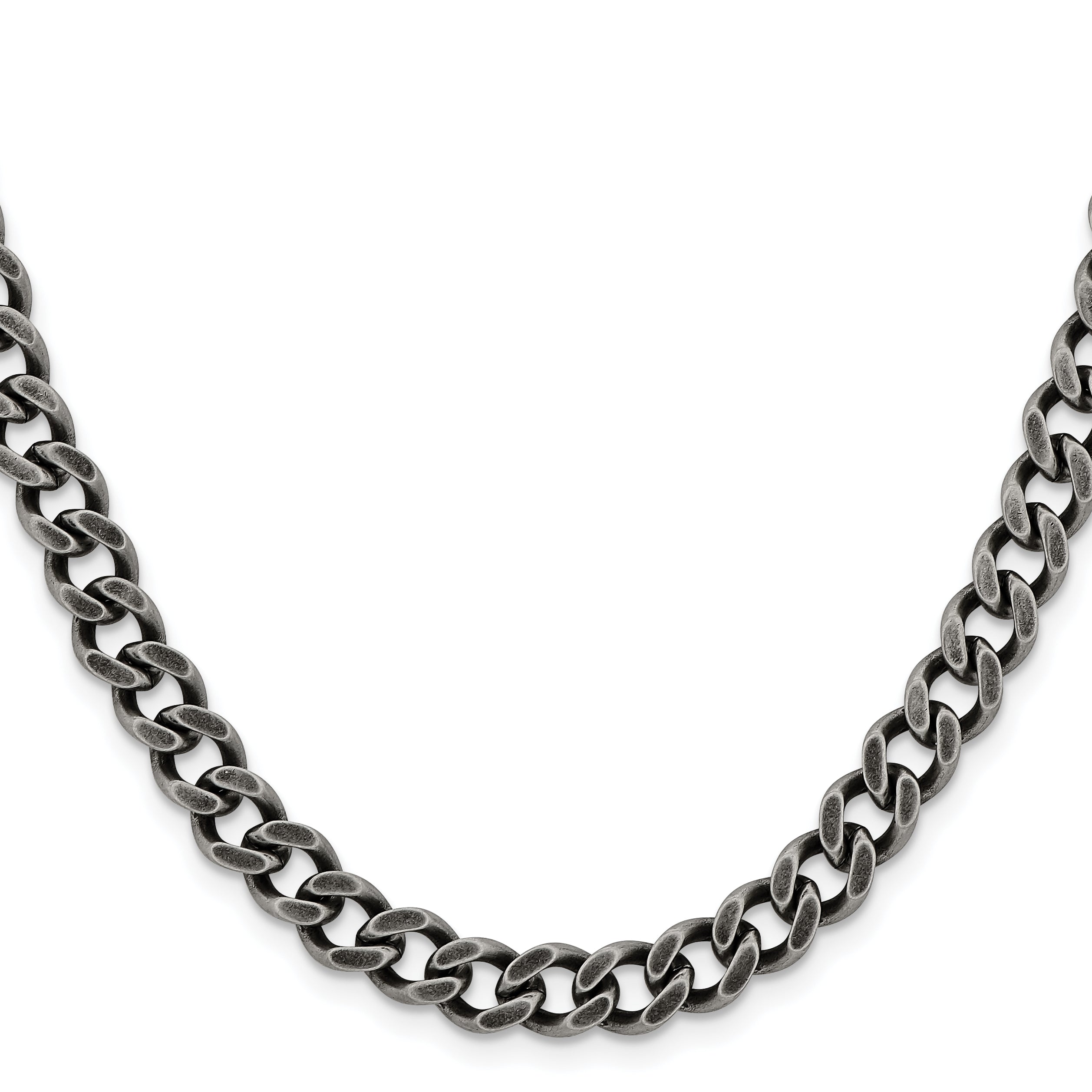 Stainless Steel Chisel Oxidized 7.5mm 22 Inch Curb Chain Necklace