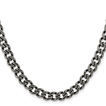 Stainless Steel Chisel Oxidized 7.5mm 22 Inch Curb Chain Necklace