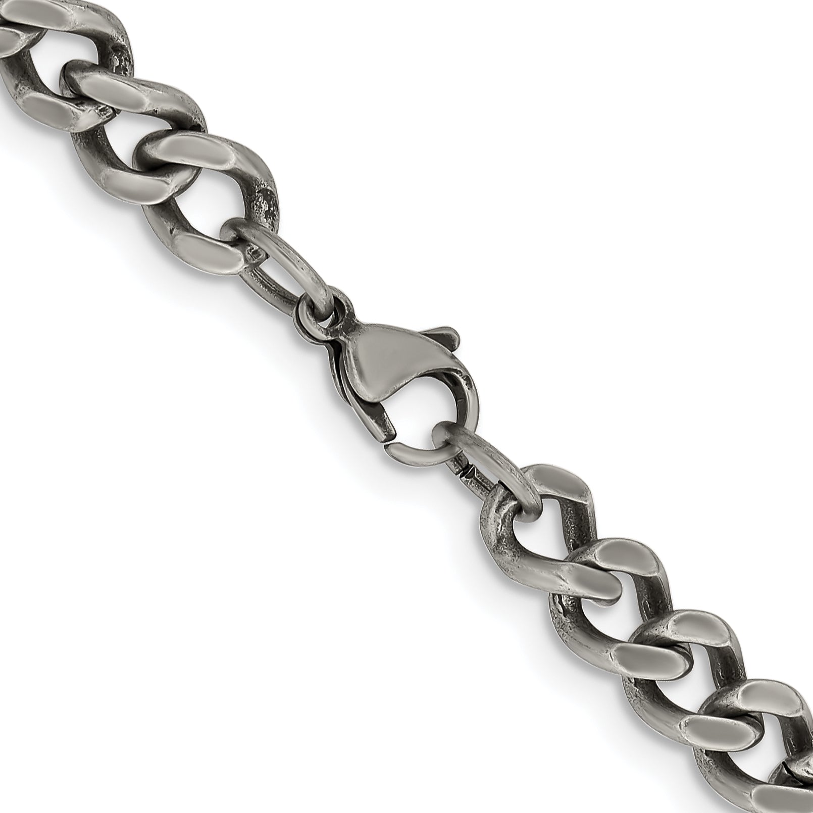 Stainless Steel Chisel Oxidized 7.5mm 22 Inch Curb Chain Necklace
