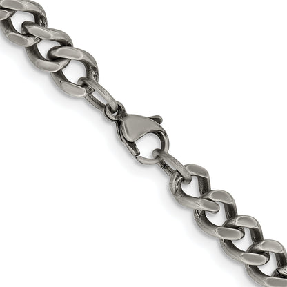 Stainless Steel Chisel Oxidized 7.5mm 22 Inch Curb Chain Necklace