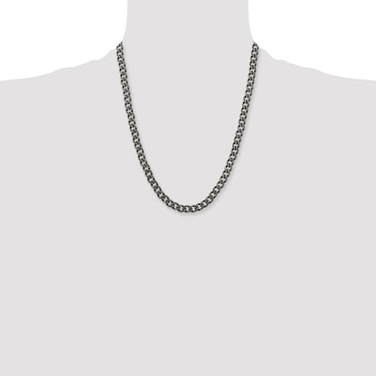 Stainless Steel Chisel Oxidized 7.5mm 22 Inch Curb Chain Necklace