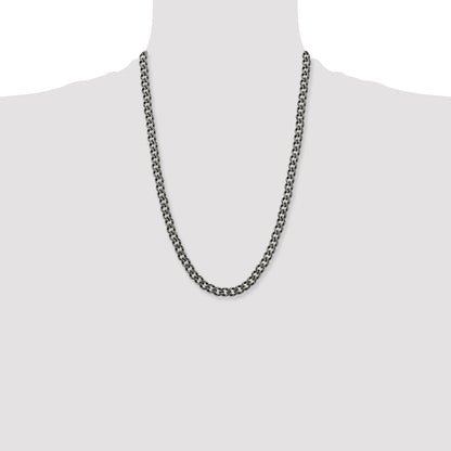Stainless Steel Chisel Oxidized 7.5mm 24 Inch Curb Chain Necklace