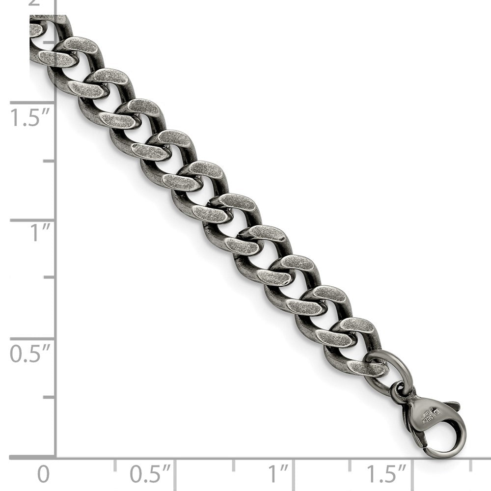 Stainless Steel Chisel Oxidized 7.5mm 9 Inch Curb Chain Bracelet