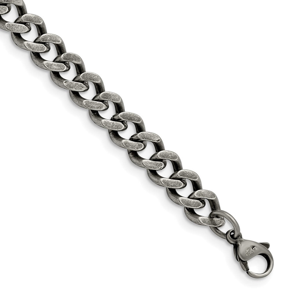 Stainless Steel Chisel Oxidized 7.5mm 9 Inch Curb Chain Bracelet