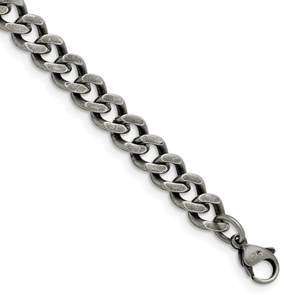 Stainless Steel Chisel Oxidized 7.5mm 9 Inch Curb Chain Bracelet