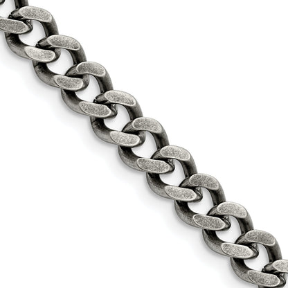 Stainless Steel Chisel Oxidized 7.5mm 22 Inch Curb Chain Necklace
