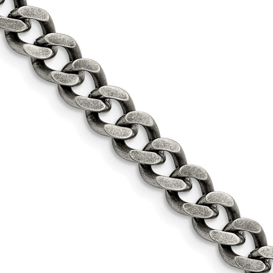 Stainless Steel Chisel Oxidized 7.5mm 22 Inch Curb Chain Necklace