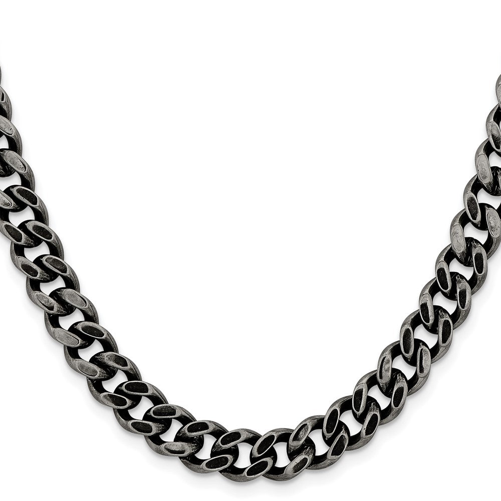 Stainless Steel Chisel Oxidized 9.25mm 22 Inch Curb Chain Necklace