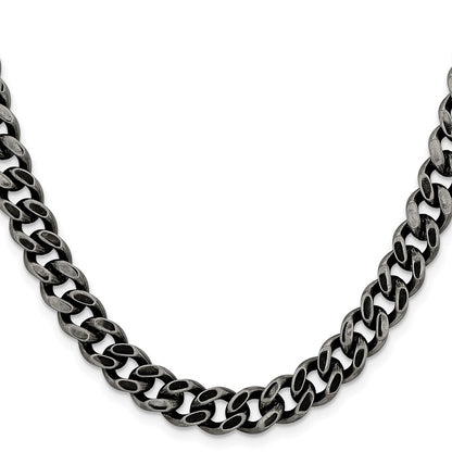 Stainless Steel Chisel Oxidized 9.25mm 24 Inch Curb Chain Necklace