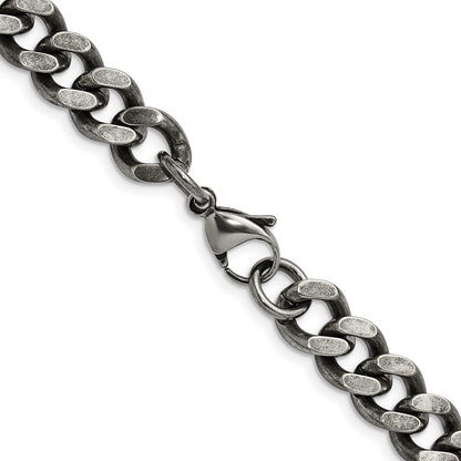 Stainless Steel Chisel Oxidized 9.25mm 24 Inch Curb Chain Necklace