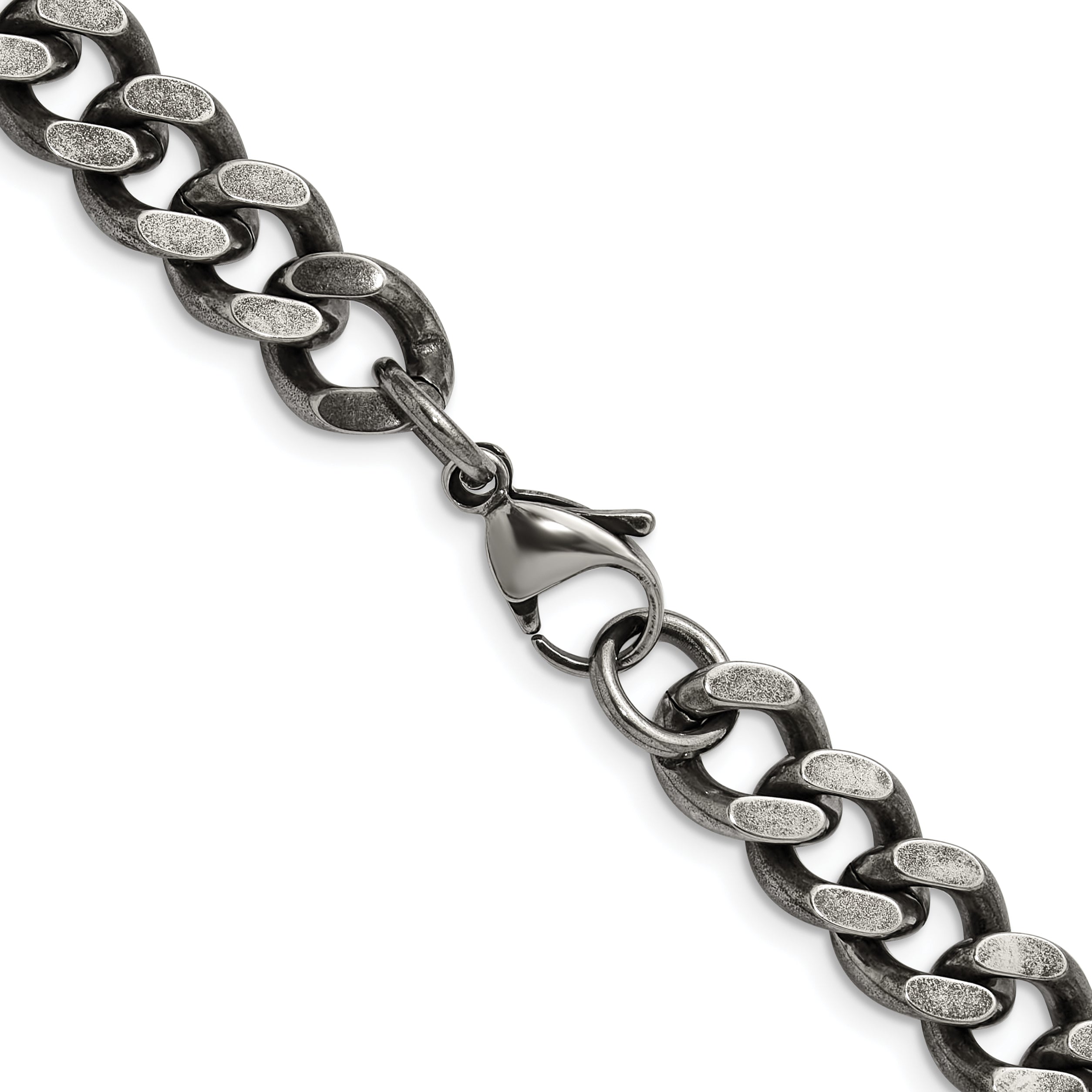 Stainless Steel Chisel Oxidized 9.25mm 22 Inch Curb Chain Necklace