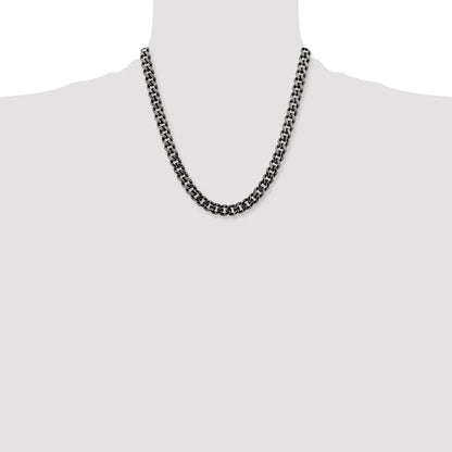 Stainless Steel Chisel Oxidized 9.25mm 20 Inch Curb Chain Necklace