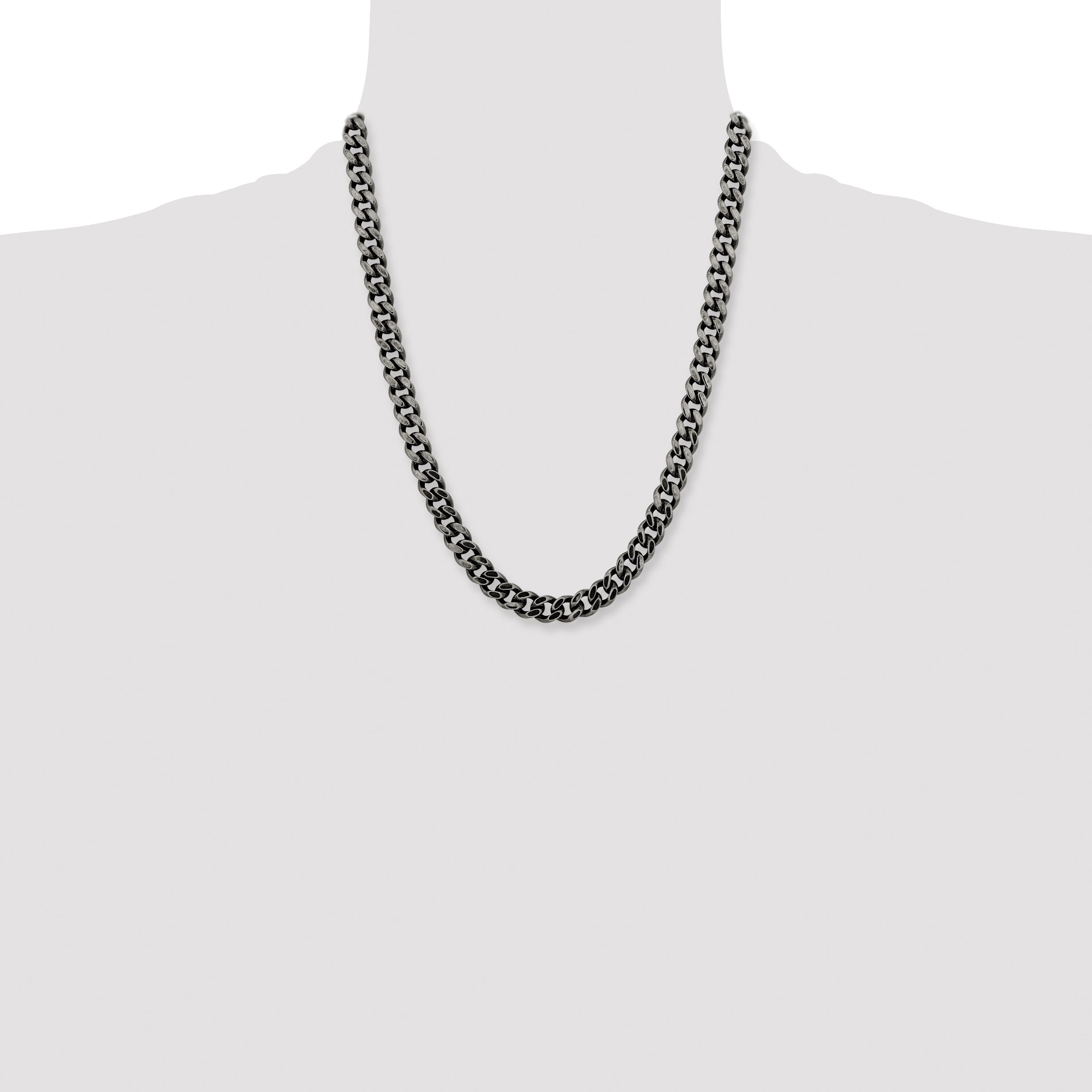 Stainless Steel Chisel Oxidized 9.25mm 22 Inch Curb Chain Necklace
