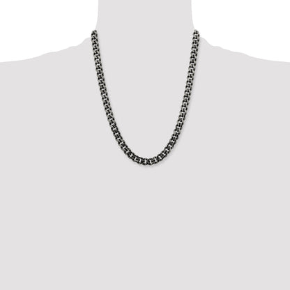 Stainless Steel Chisel Oxidized 9.25mm 22 Inch Curb Chain Necklace