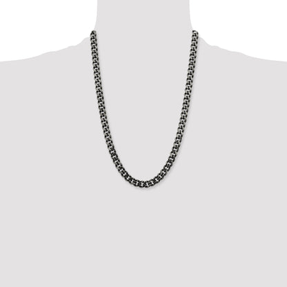 Stainless Steel Chisel Oxidized 9.25mm 24 Inch Curb Chain Necklace