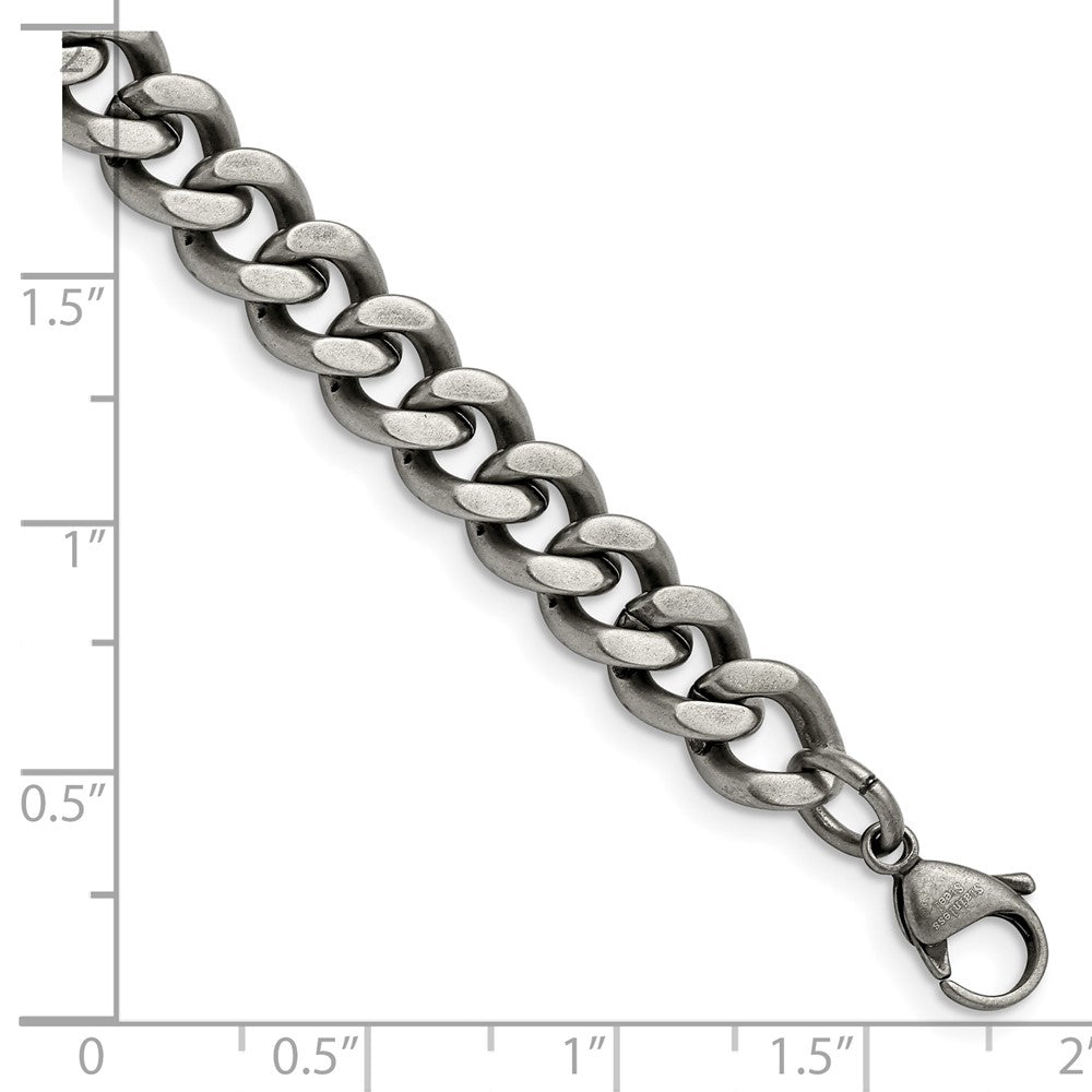 Stainless Steel Chisel Oxidized 9.25mm 9 Inch Curb Chain Bracelet