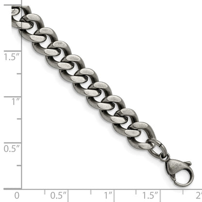 Stainless Steel Chisel Oxidized 9.25mm 8.5 Inch Curb Chain Bracelet