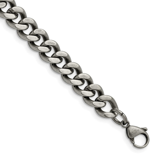 Stainless Steel Chisel Oxidized 9.25mm 8.5 Inch Curb Chain Bracelet