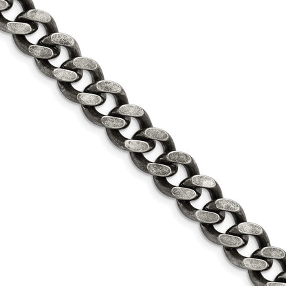 Stainless Steel Chisel Oxidized 9.25mm 22 Inch Curb Chain Necklace