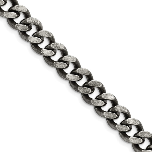 Stainless Steel Chisel Oxidized 9.25mm 24 Inch Curb Chain Necklace