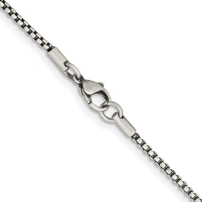Stainless Steel Chisel Antiqued 2.25mm 18 Inch Box Chain Necklace
