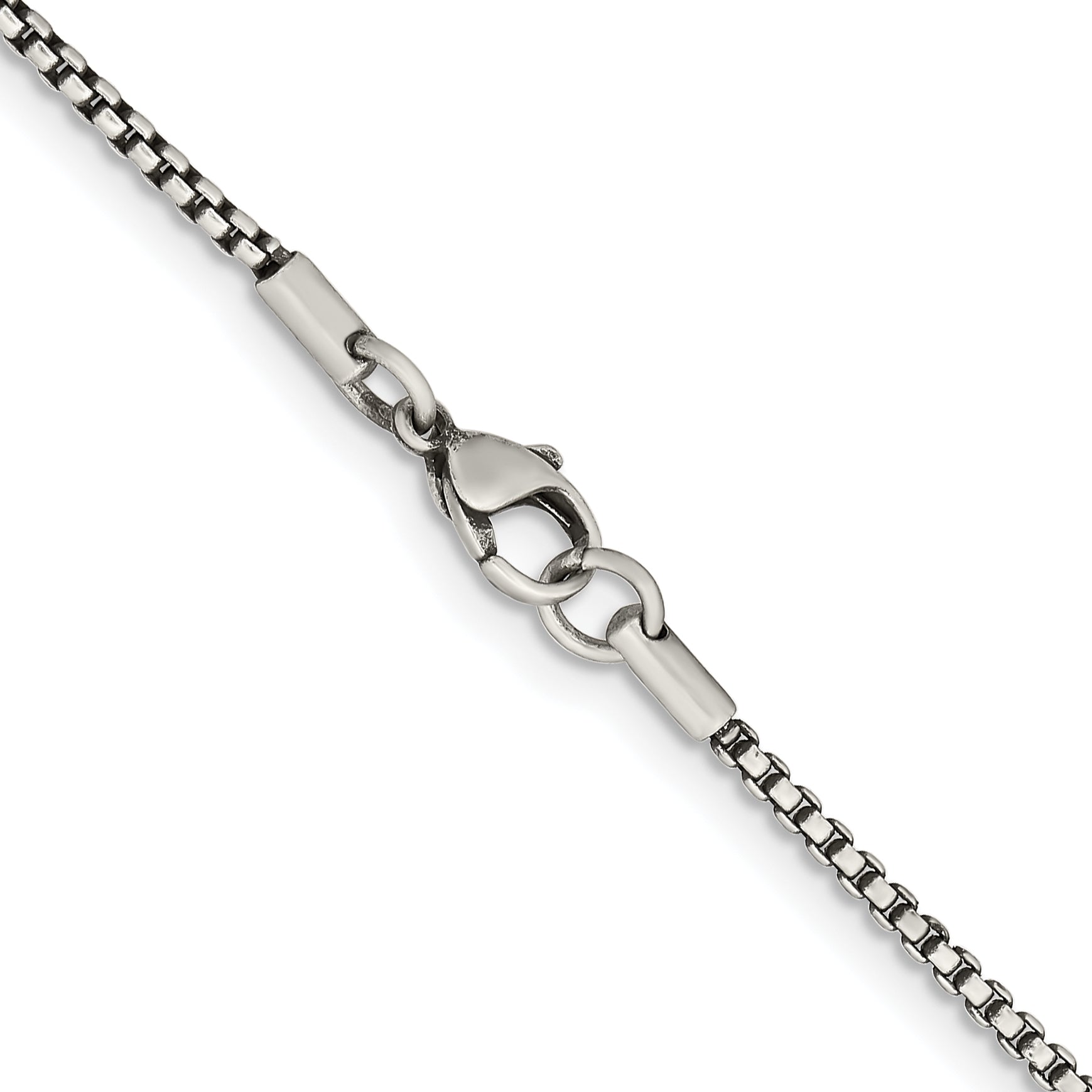 Stainless Steel Chisel Antiqued 2.25mm 20 Inch Box Chain Necklace