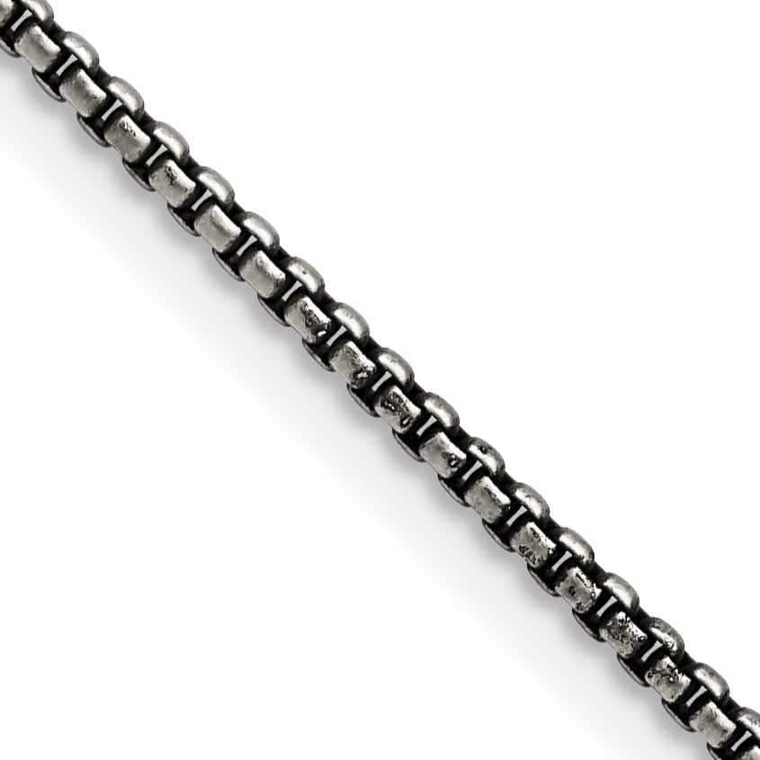 Stainless Steel Chisel Antiqued 2.25mm 18 Inch Box Chain Necklace