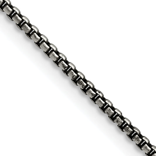 Stainless Steel Chisel Antiqued 2.25mm 20 Inch Box Chain Necklace