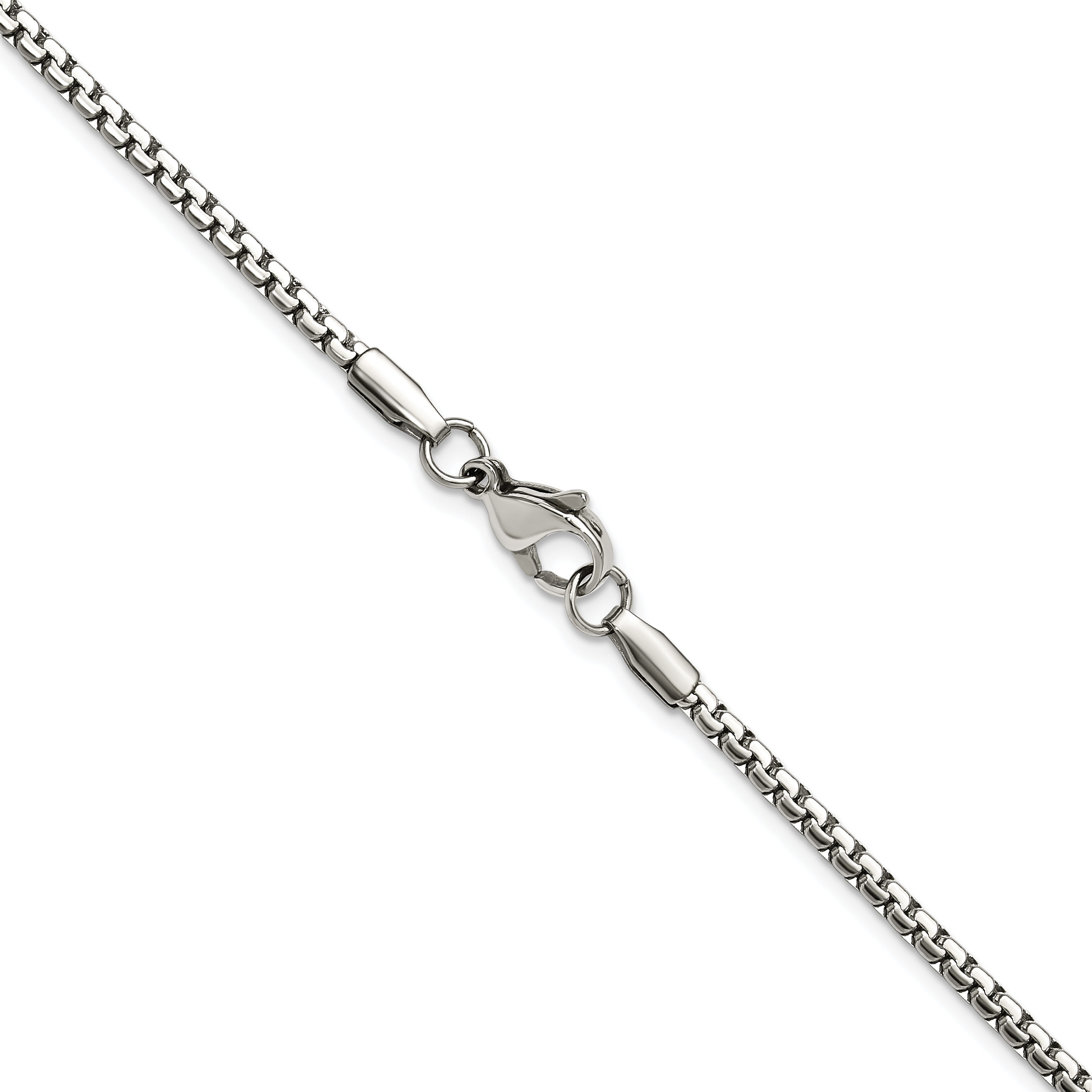 Stainless Steel Chisel Polished 2.5mm 24 Inch Fancy Box Chain Necklace