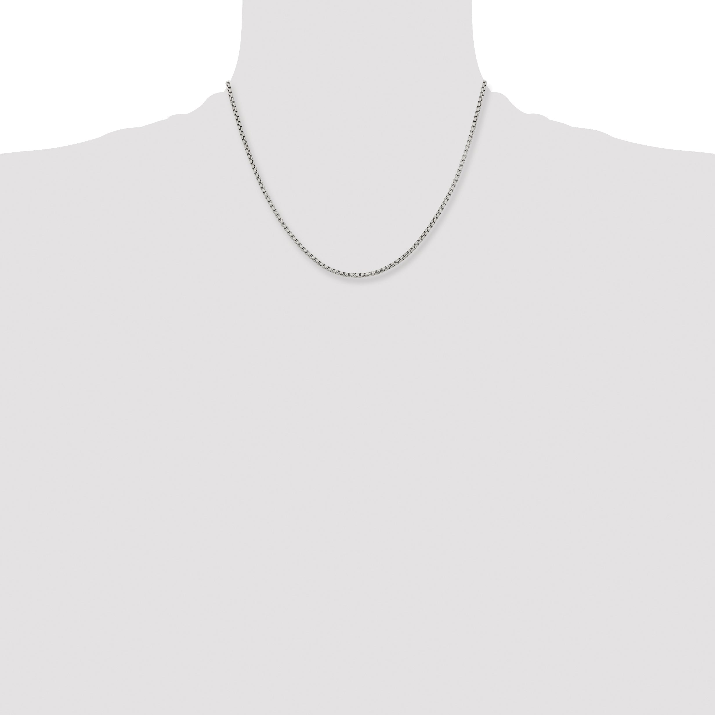 Stainless Steel Chisel Polished 2.5mm 18 Inch Fancy Box Chain Necklace