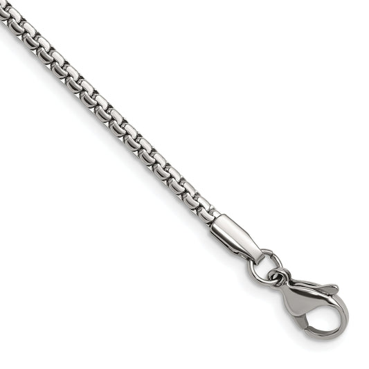 Stainless Steel Chisel Polished 2.5mm 20 Inch Fancy Box Chain Necklace