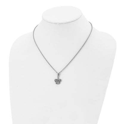 Stainless Steel Polished W/Cz Crown 18In Necklace