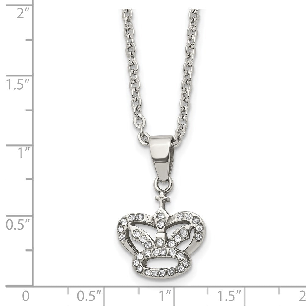 Stainless Steel Polished W/Cz Crown 18In Necklace