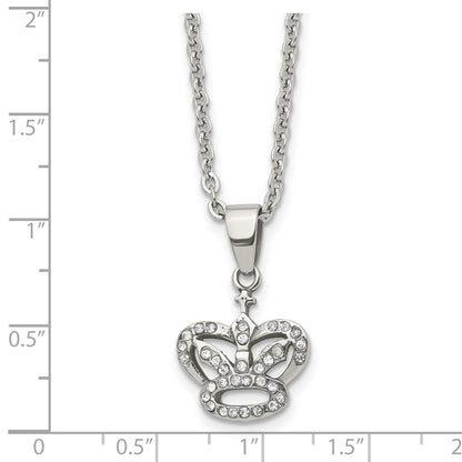 Stainless Steel Polished W/Cz Crown 18In Necklace