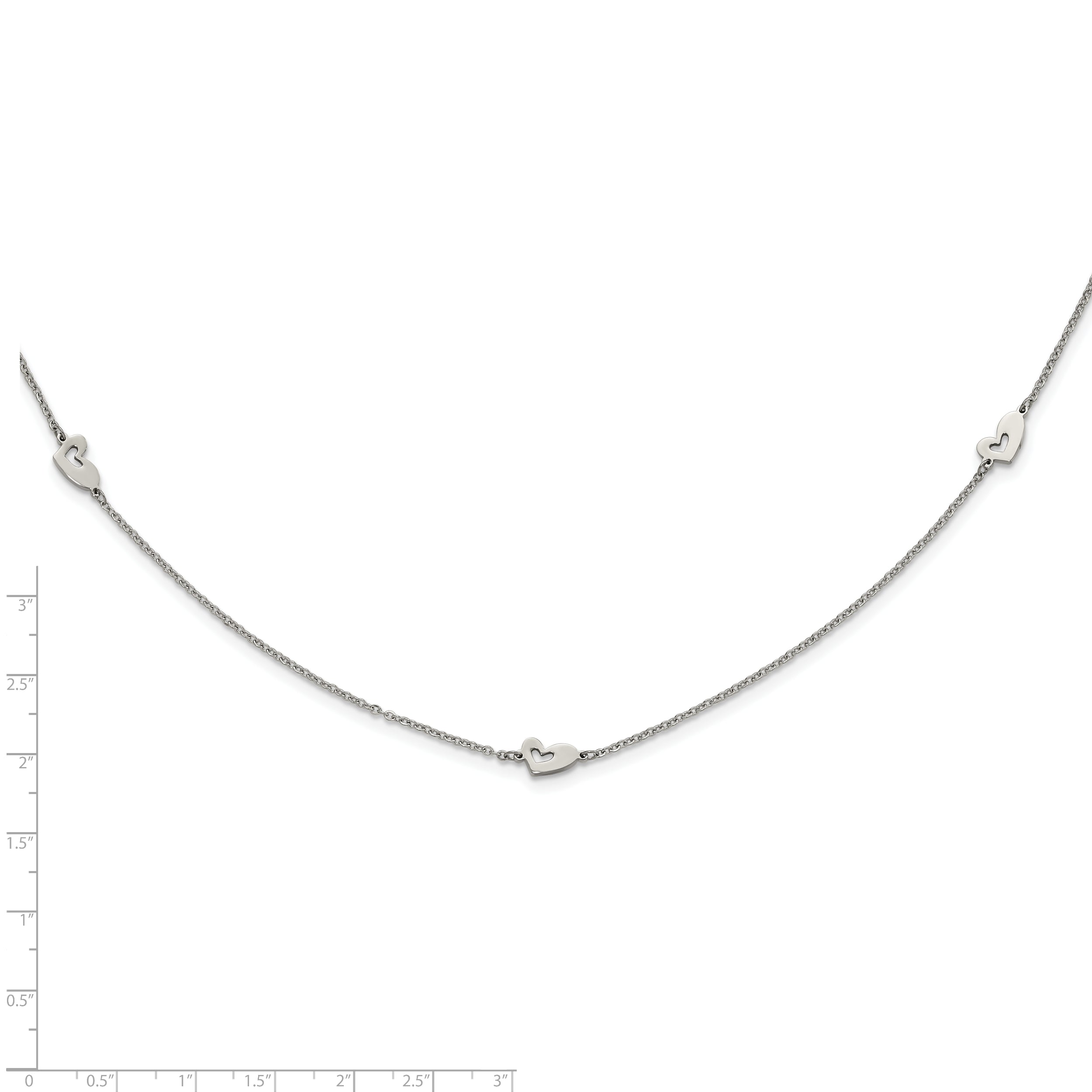 Stainless Steel Polished Slip On Heart Station Necklace