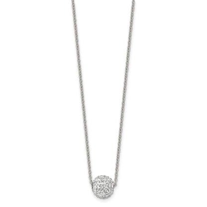 Stainless Steel Polished White Enamel W/Crystals 16In W/2In Ext Necklace