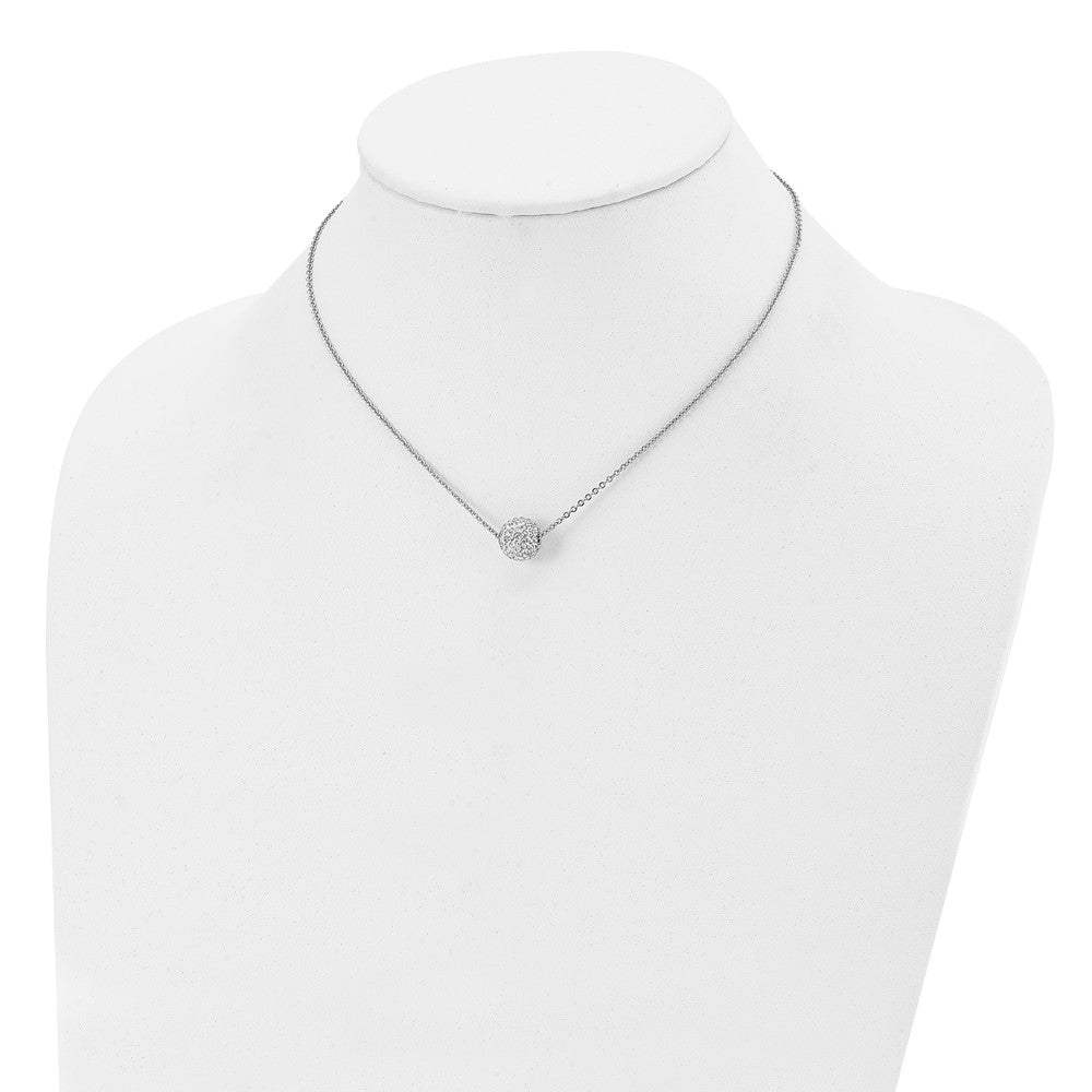 Stainless Steel Polished White Enamel W/Crystals 16In W/2In Ext Necklace