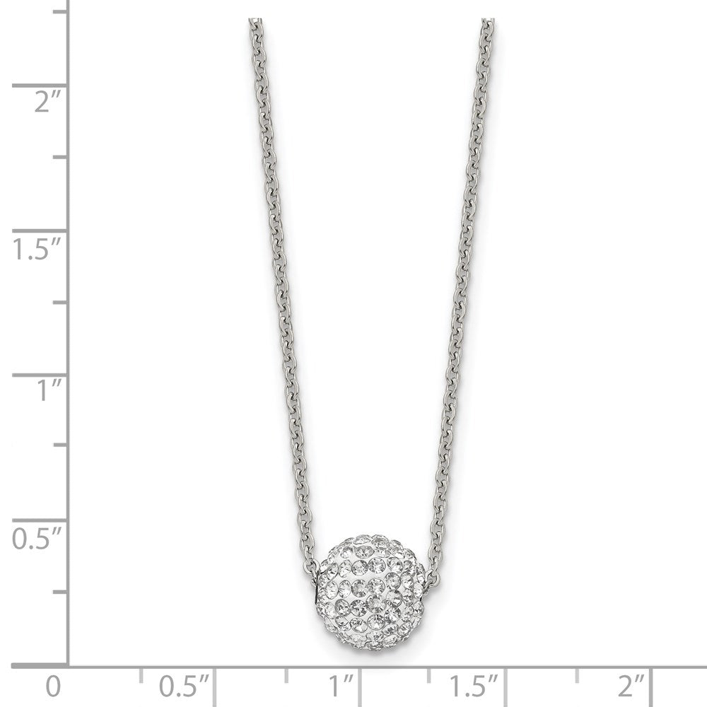 Stainless Steel Polished White Enamel W/Crystals 16In W/2In Ext Necklace