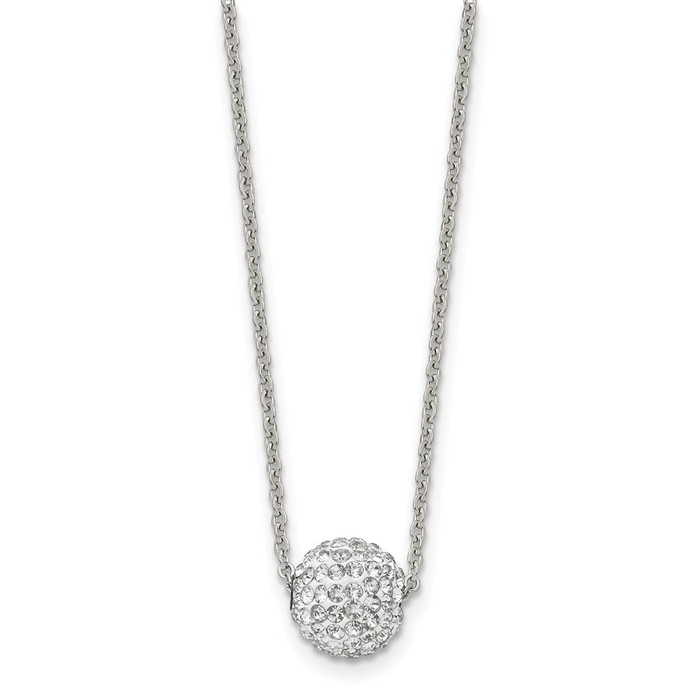 Stainless Steel Polished White Enamel W/Crystals 16In W/2In Ext Necklace